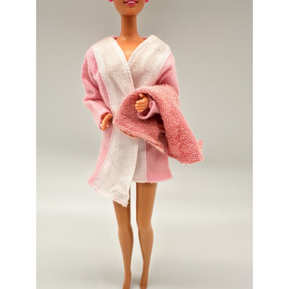 Vintage Barbie Sleep N Fun Fashions #988 Pink Bath Robe Towel Outfit 1993 Mattel